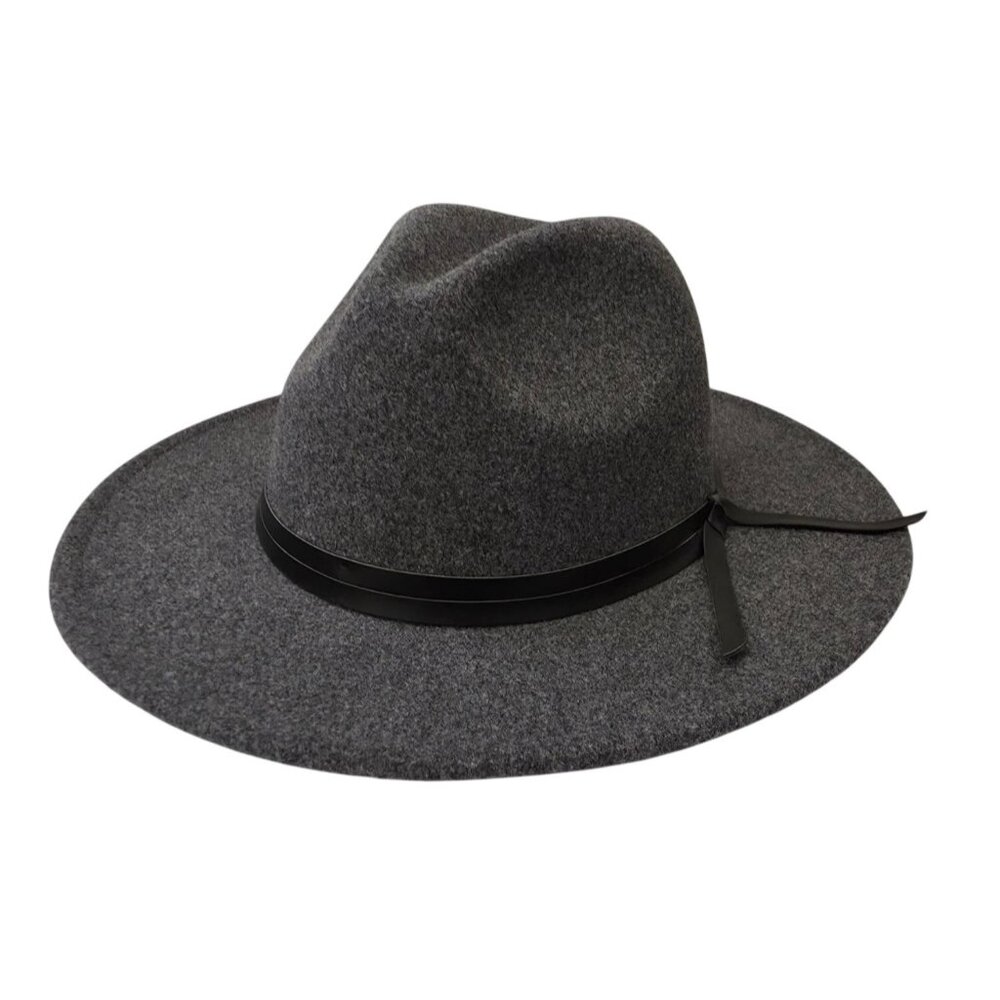 LUCKY BRAND Gray Fedora Hat w/ Black Faux Leather Ribbon Band Unisex Sz 7-1/8